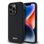 DKNY PU Leather Silver Metal Logo Magsafe Zadní Kryt pro iPhone 14 Pro Max Black, DKHMP14XPGHLMK