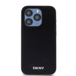 DKNY PU Leather Silver Metal Logo Magsafe Zadní Kryt pro iPhone 15 Pro Max Black, DKHMP15XPGHLMK