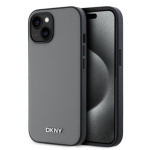 DKNY PU Leather Silver Metal Logo Magsafe Zadní Kryt pro iPhone 13 Grey, DKHMP13MPGHLMS