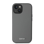 DKNY PU Leather Silver Metal Logo Magsafe Zadní Kryt pro iPhone 13 Grey, DKHMP13MPGHLMS