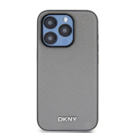 DKNY PU Leather Silver Metal Logo Magsafe Zadní Kryt pro iPhone 15 Pro Max Grey, DKHMP15XPGHLMS