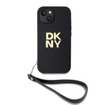 DKNY PU Leather Stack Logo Wrist Strap Zadní Kryt pro iPhone 13 Black, DKHCP13MPBSWSK