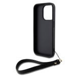 DKNY PU Leather Stack Logo Wrist Strap Zadní Kryt pro iPhone 15 Pro Black, DKHCP15LPBSWSK