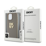 DKNY PU Leather Stack Logo Wrist Strap Zadní Kryt pro iPhone 15 Pro Beige, DKHCP15LPBSWSE