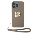 DKNY PU Leather Stack Logo Wrist Strap Zadní Kryt pro iPhone 15 Pro Max Beige, DKHCP15XPBSWSE