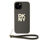 DKNY PU Leather Stack Logo Wrist Strap Zadní Kryt pro iPhone 14 Brown, DKHCP14SPBSWSA