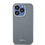 DKNY Liquid Silicone Silver Metal Logo Magsafe Zadní Kryt pro iPhone 15 Pro Grey, DKHMP15LSMCHLG