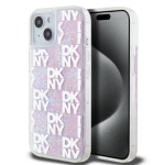 DKNY Liquid Glitter Checkered Pattern Zadní Kryt pro iPhone 15 Pink, DKHCP15SLCPEPP