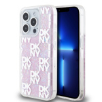 DKNY Liquid Glitter Checkered Pattern Zadní Kryt pro iPhone 15 Pro Pink, DKHCP15LLCPEPP