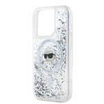 Karl Lagerfeld Liquid Glitter Karl Head MagSafe Zadní Kryt pro iPhone 15 Pro Max Transparent, KLHMP15XLGKISGH