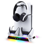 iPega P5S006 Multifunkční Nabíjecí RGB Stojan s Chlazením pro PS5 Slim White, PG-P5S006