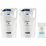 Dove tekuté mýdlo Original náplň, 2× 750 ml + Dove Care Protect vlhčené ubrousky, 10 ks