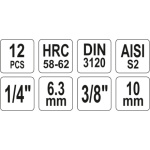 Bity Torx sada 12 ks (CrV 6150), YT-04332