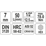 Nástavec  1/2" bit Imbus H7, YT-04383
