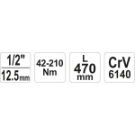 Klíč momentový 1/2" 42-210 Nm CrV, YT-0760