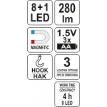 Lampa montážní 8+1 LED, hák+magnet, YT-08513