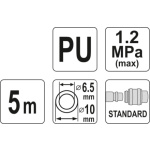 Hadice vzduchová spirálová PU 6,5x10mm, 5m, YT-24204