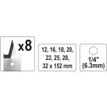 Ploché vrtáky sada  8 ks 12-32 mm, YT-3259