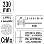 Nýtovací kleště pákové 3,2-6,4mm 330mm CrMo, YT-3609