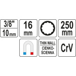 Nástavec na svíčky 16mm prodloužený 250mm, YT-38522