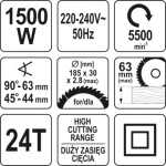 Pila kotoučová 1500W 185 mm 5500ot., YT-82151