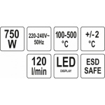 Horkovzdušná pájecí stanice s LED displejem 750W, YT-82457