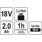 Baterie náhradní 18V Li-ion 2,0 AH (YT-82782, YT-82788,YT-82826,YT-82804), YT-82842