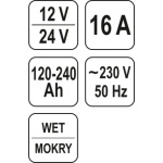 Nabíječka 16A 12/24V, YT-8304