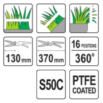 Nůžky na trávu 370 mm 16 pozic (360°), YT-8853