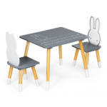 ECOTOYS Dětský dřevěný stůl se dvěma židličkami Zajíček 143671