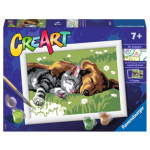 RAVENSBURGER CreArt Malování podle čísel: Spící pes a kočka 18x13cm 147004