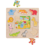 GOKI Dřevěná vkládačka + Puzzle Zvířátka ze ZOO 151172