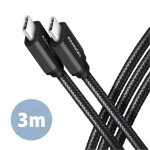 AXAGON BUCM3-CM30AB, SPEED kabel USB-C <-> USB-C, 3m, USB 3.2 Gen 1, PD 60W 3A, ALU, oplet, černý, BUCM3-CM30AB