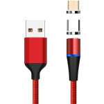 PremiumCord Magnetický micro USB a USB-C nabíjecí a datový kabel 1m, červený, ku2m1fgr