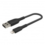 BELKIN kabel oplétaný USB-A - Lightning 15cm, čern, CAA002bt0MBK