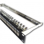 DATACOM Patch panel 19" STP 24 port CAT6A 1U černý, vyvaz.lišta, beznástrojový, 3132