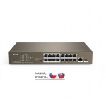 Tenda TEF1118P-16-150W PoE AT switch - 16x PoE 100 Mb/s + 1xUplink 1Gb/s RJ45/SFP, PoE+ 135W,fanless, 75011831