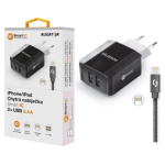 Chytrá síťová nabíječka ALIGATOR 3.4A, 2xUSB, smart IC, černá, kabel pro iPhone/iPad 2A, CHS0001