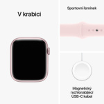 Apple Watch Series 9 45mm Růžový hliník se světle růžovým sportovním řemínkem - S/M MR9G3QC/A