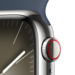 Apple Watch Series 9 41mm Cellular Stříbrný nerez s ledově modrým sportovním řemínkem - S/M MRJ23QC/A
