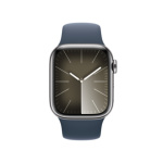 Apple Watch Series 9 41mm Cellular Stříbrný nerez s ledově modrým sportovním řemínkem - M/L MRJ33QC/A