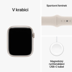 Apple Watch Series 9 45mm Cellular Hvězdně bílý hliník s hvězdně bílým sportovním řemínkem - S/M MRM83QC/A