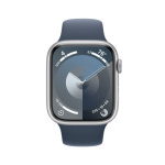 Apple Watch Series 9 45mm Cellular Stříbrný hliník s ledově modrým sportovním řemínkem - S/M MRMG3QC/A