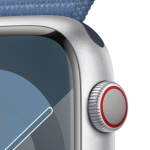 Apple Watch Series 9 45mm Cellular Stříbrný hliník s ledově modrým provlékacím sportovním řemínkem MRMJ3QC/A