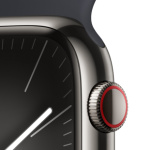 Apple Watch Series 9 45mm Cellular Grafitově šedý nerez s temně inkoustovým sportovním řemínkem - S/M MRMV3QC/A