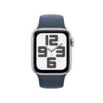 Apple Watch SE 40mm Stříbrný hliník s bouřkově modrým sportovním řemínkem - M/L MRE23QC/A