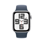 Apple Watch SE Cellular 44mm Stříbrný hliník s bouřkově modrým sportovním řemínkem - S/M MRHF3QC/A