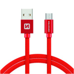 SWISSTEN Textile Micro USB, datový kabel, červený, 1,2 m 71522206